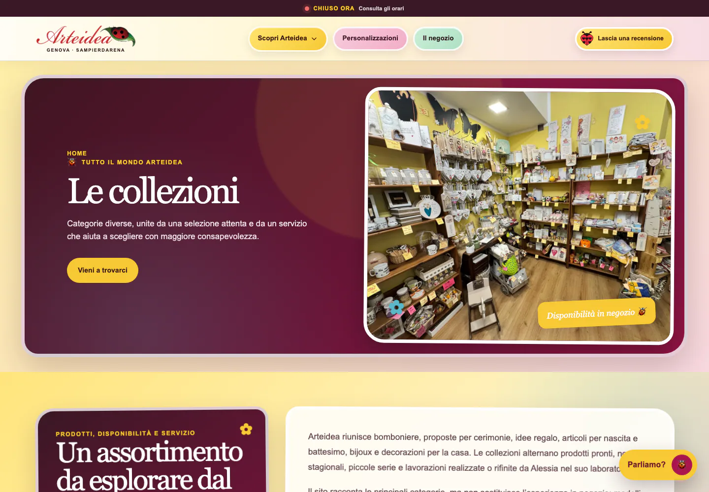 Pagina delle collezioni del sito Arteidea Genova